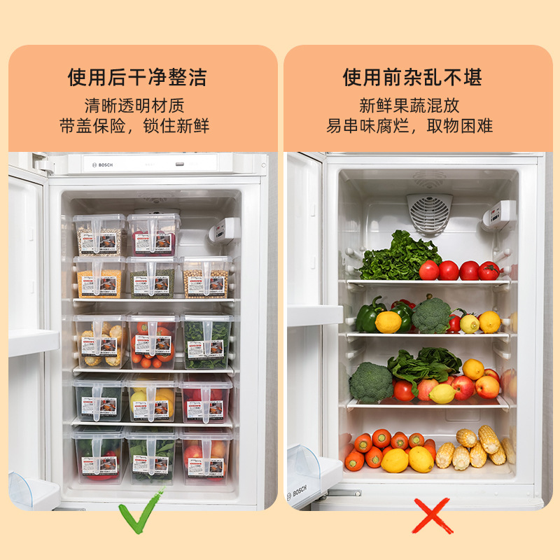 Caja de almacenamiento para refrigerador de plástico con asa, transparente y hermética