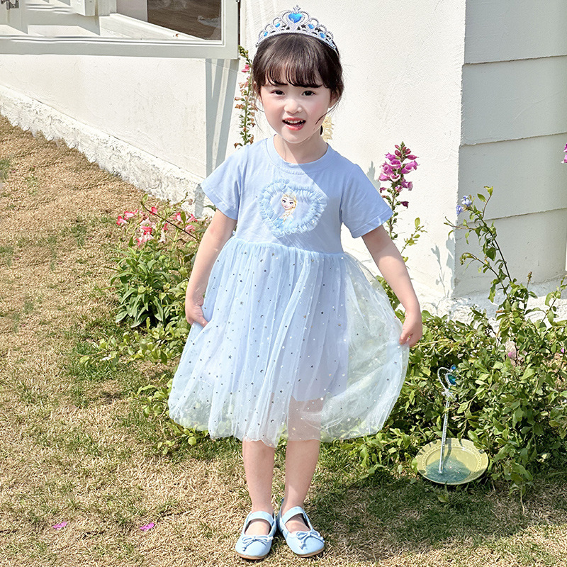 Girls' dress summer children's frozen short sleeve Western princess dress baby girl Elsa princess costume