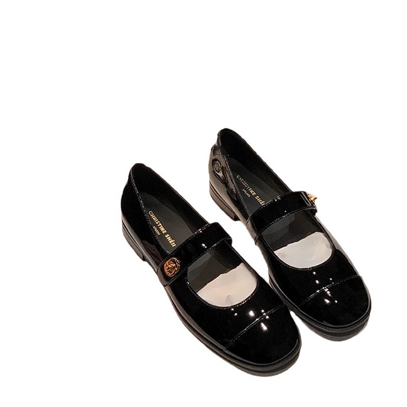 Xiaoxiao viento plano zapatos marizhen para mujeres 2024 primavera nuevo estilo francés hebilla de talón grueso zapatos de cuero para mujeres