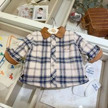 出口韩国童装 24秋冬男宝儿童格子翻领夹棉加厚保暖外套帅气夹克