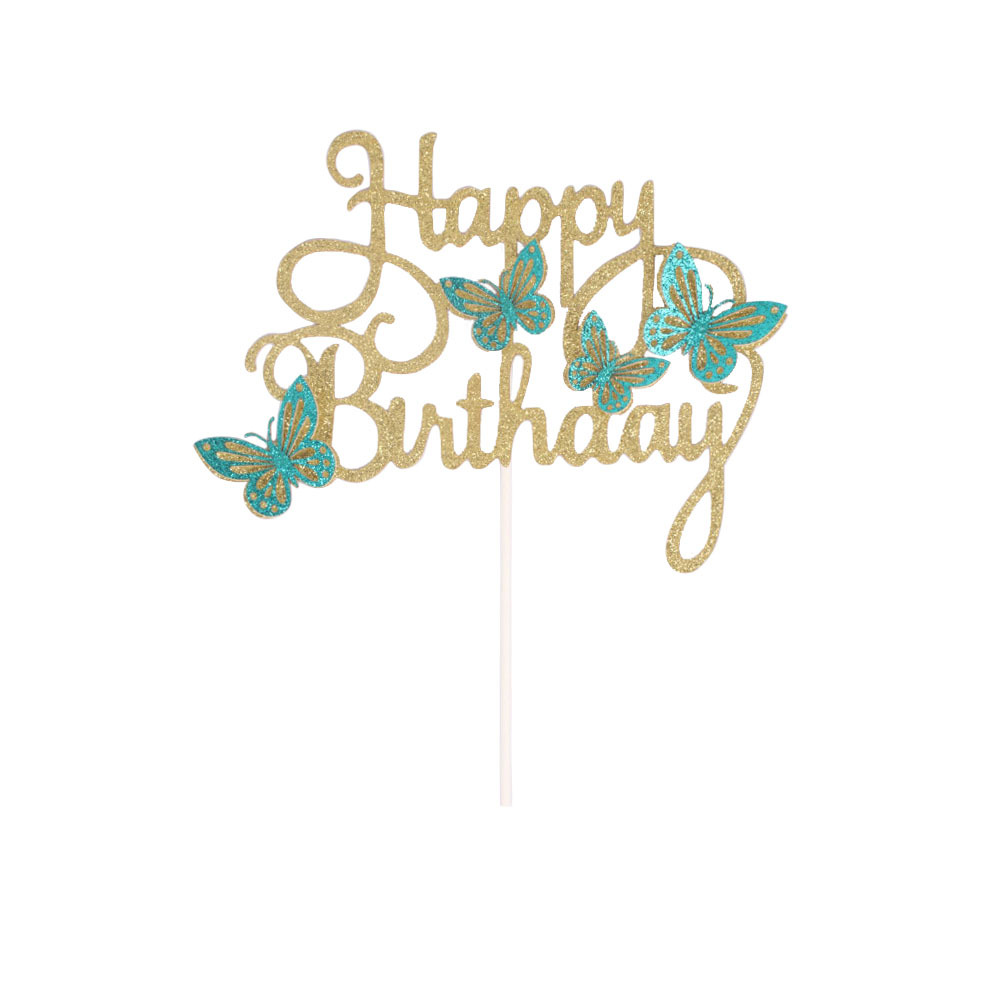 Decoración de fiesta postre multicolor horneado tarjetas feliz cumpleaños letras inglesas tarjetas mariposas