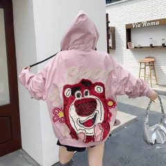 欧洲站大码女装卡通连帽棒球服春季新款洋气外套设计感复古夹克潮