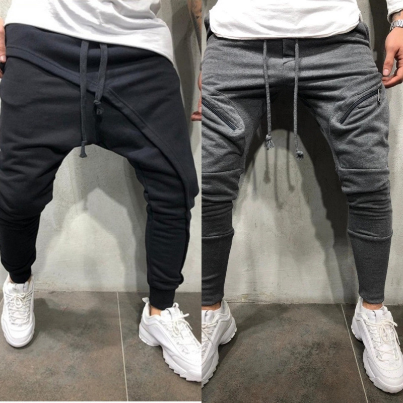 Suspender pants resist baggy pants 2025 European and American men's irregular casual sports pants drawstring jogging men's trousers tide