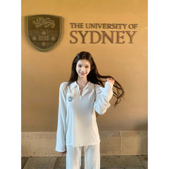 JMSHOP 乖乖牌kt酱 polo翻领针织上衣女秋冬刺绣宽松长袖薄款毛衣