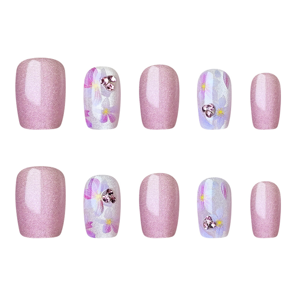 Pink Diamond Encounter Flower Fashion Wear Armor 10 piezas de código dividido Ojo de gato Manicura hecha a mano Parche de uñas de temperamento simple