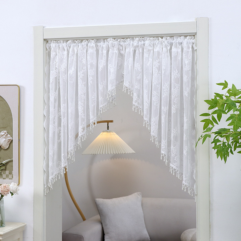 French White Simple Bedroom Decoration Curtain Curtain Partition Curtain Home Door Curtain Feng Shui Curtain Pendant Bead Curved Curtain