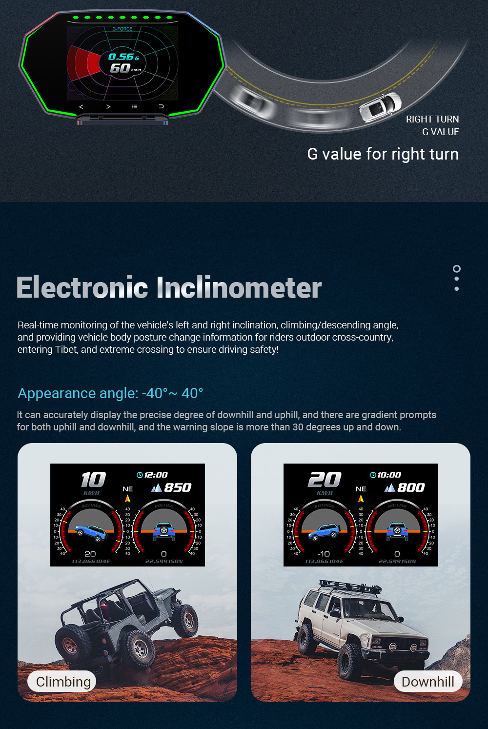 Touchscreen Car HUD Head-Up Display LCD OBD Multifunctional Water Temperature Fuel Consumption GPS Speed Slope Meter F11