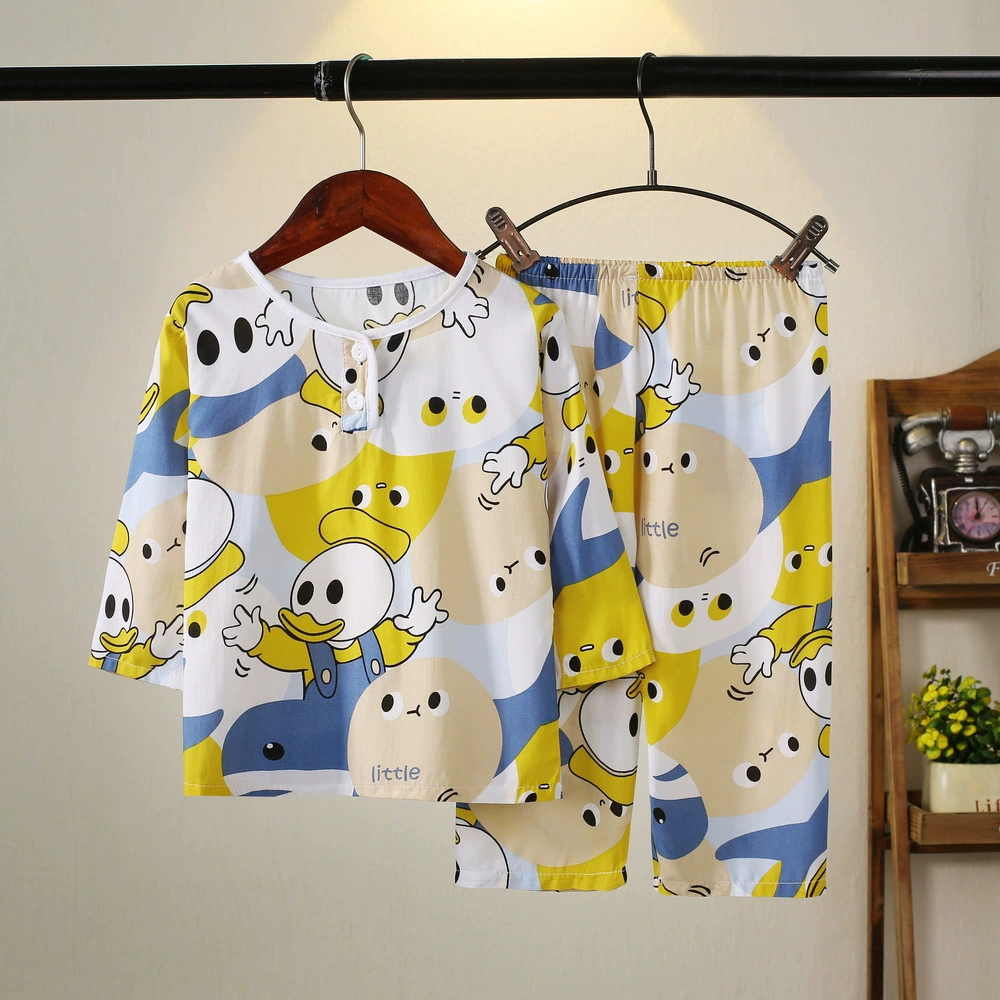 Children's summer pajama for boys — thin long-sleeve, multiple prints, sizes for heights 60–155 cm