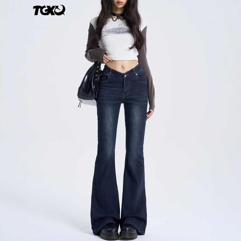 Flared Jeans for Women 2025 Autumn New Fashion Trendy V-Waist American Retro Low-Waist Bell-Bottom Pants