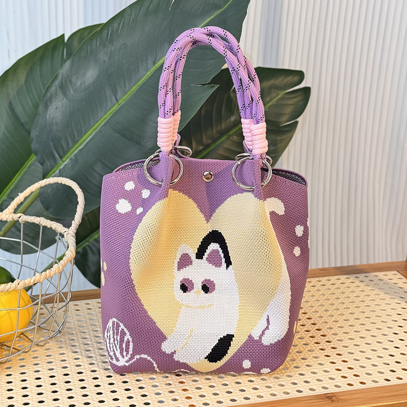 ニットハンドバッグ、ニッチデザインバケットバッグ、トートバッグ、ハンドバッグ、カジュアルで多用途なショルダーバッグ、ニットポータブルバッグ