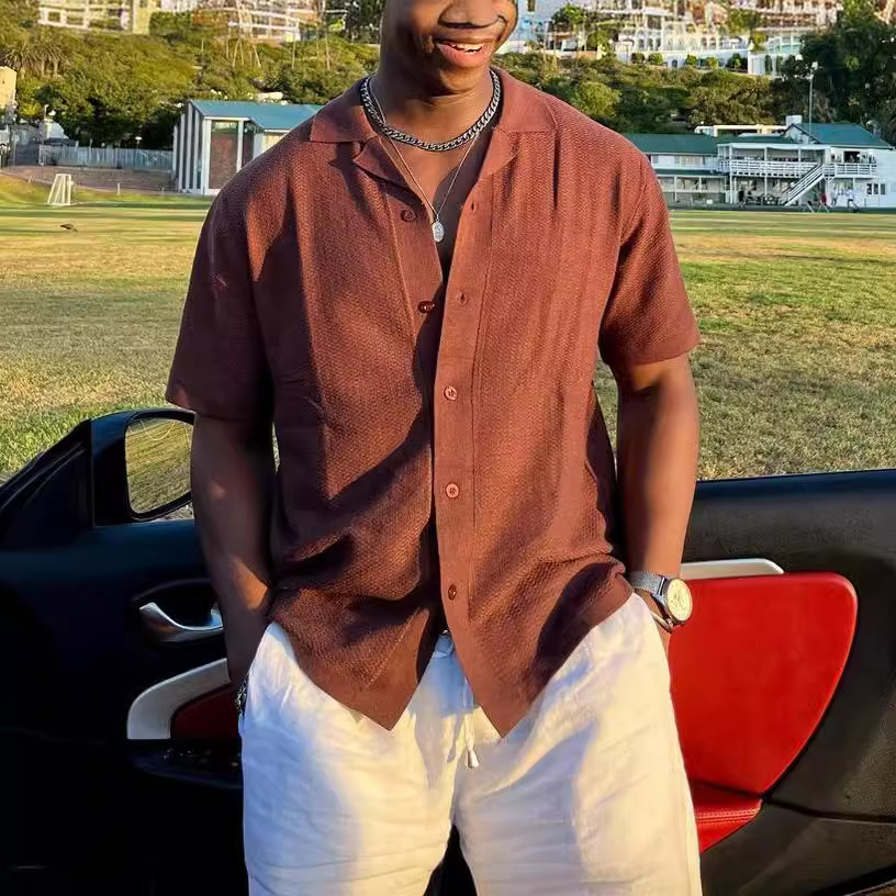 2023 spring and summer new European and American men's sweater Amazon cross-border Men's solid color lapel polo shirt BK0025