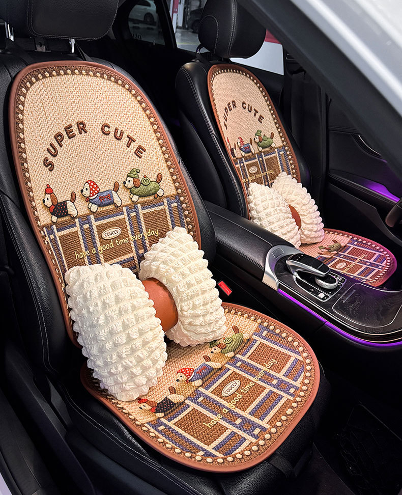 Linen Car Seat Cushion, Universal for All Seasons, High-End and Cute, Breathable Summer Cooling Pad for Women, Car Seat Cover Cushion