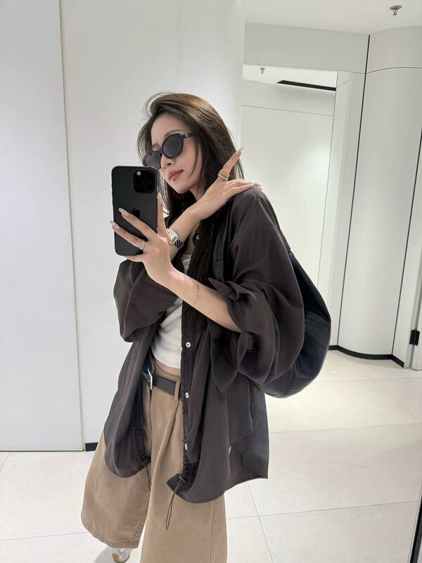 乌木 抽绳设计衬衫式风衣外套百搭抽绳宽松上衣女|undefined