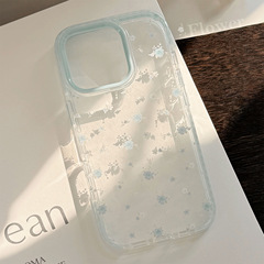 小清新适用iPhone16苹果15手机壳17promax温柔蓝花朵13透明11软套