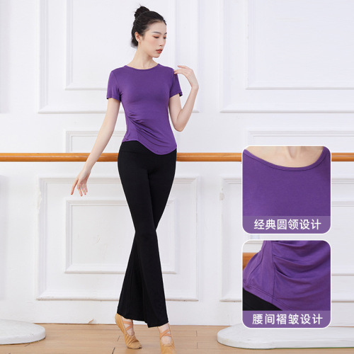 Body training clothing fitness sports slim tops women's summer round neck modal yoga classical dance clothing set