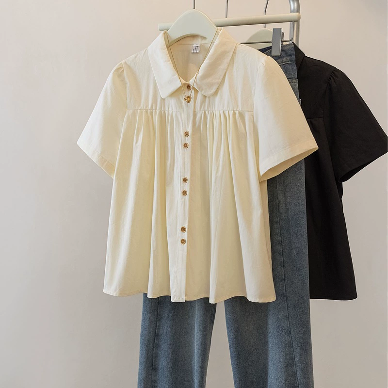 Женская рубашка-поло с короткими рукавами больших размеров, новинка 2024 года, женская летняя рубашка с легким жиром мм, утягивающий короткий топ