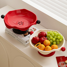 2026新款高脚带沥水果盘 喜庆红家用糖果盒客厅坚果精致收纳摆件