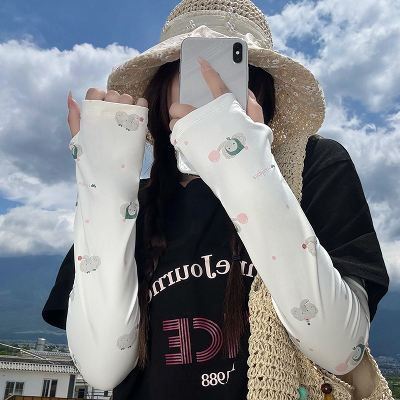 Protector solar manguito de hielo guantes ciclismo de verano manguito de hielo protector de brazo transpirable suelto cordón de dibujos animados manga de seda de hielo