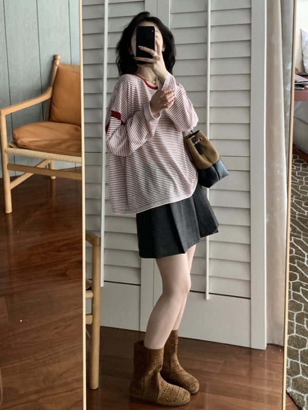 条纹撞色针织衫女2025秋季宽松休闲薄款上衣92117|undefined