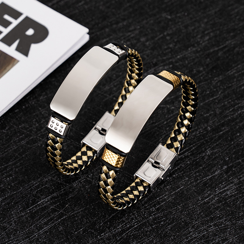 European and American New Men's Business Retro Stainless Steel Bracelet Couple Gift Processing Engraving Handmade Rope Bracelet European and American New Men's Business Retro Stainless Steel Bracelet Couple Gift Processing Engraving Handmade Rope Bracelet