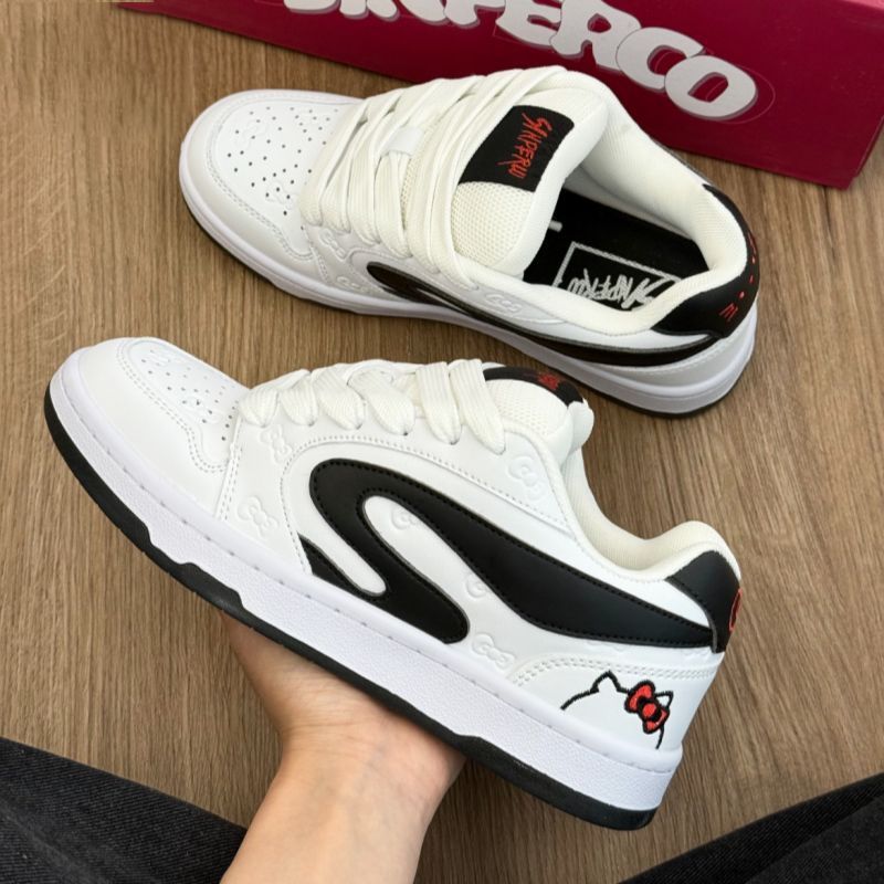 Zapatos de pan con diseño de color rojo blanco original, zapatos casuales de alto valor para mujer, zapatos de skate retro clásicos