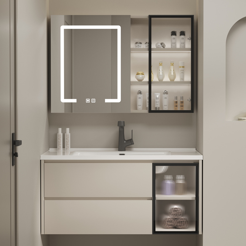 Cuenca de cerámica de madera sólida con viento de crema, gabinete de baño, gabinete de lavabo, lavabo de mano, lavabo combinado