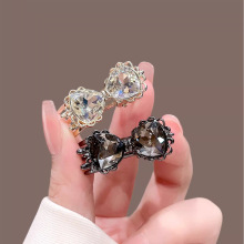 气质黑色水晶蝴蝶结小号发夹侧边夹高级感前额碎发刘海夹发卡发饰