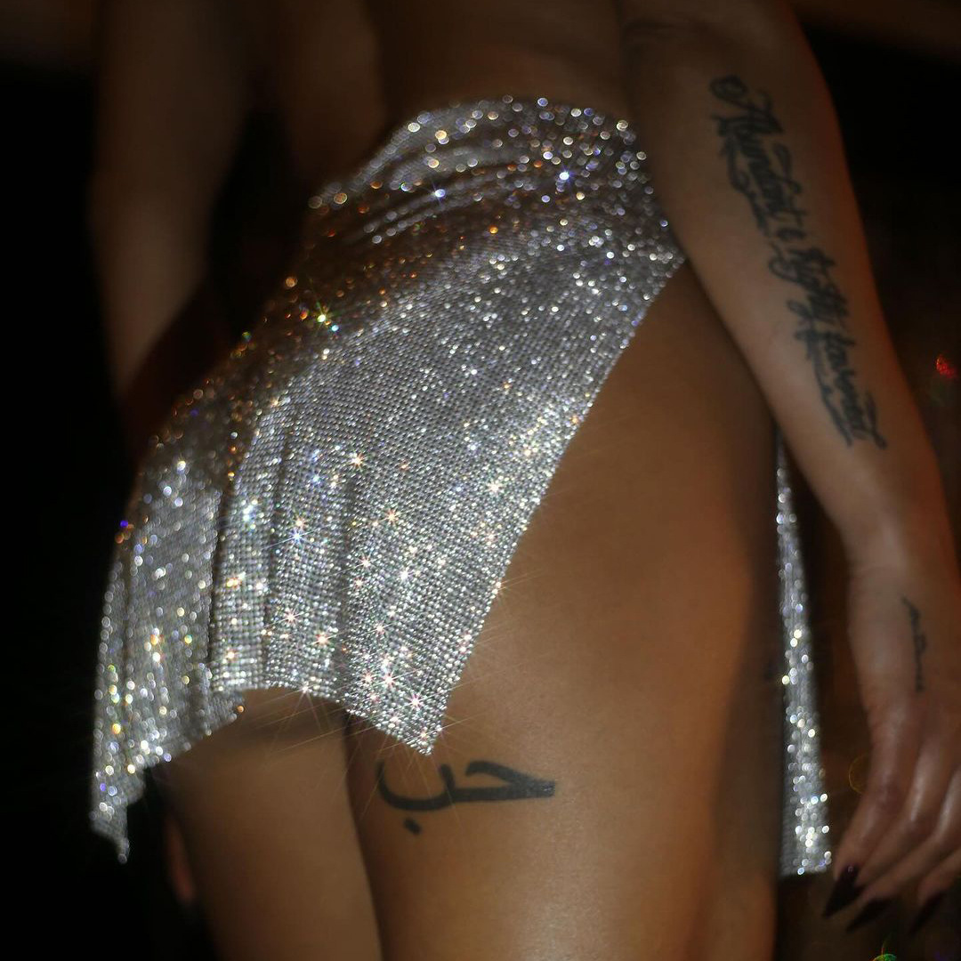 Cross-border New High-end Rhinestone Metal Skirt Women's Night Spice Girl Sexy Split Skirt Full of Diamond Splice Skirt