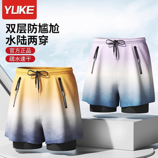Swimming trunks men's new adult double-layer anti-embarrassment swimming trunks men's plus size quick-drying loose swimming equipment wholesale