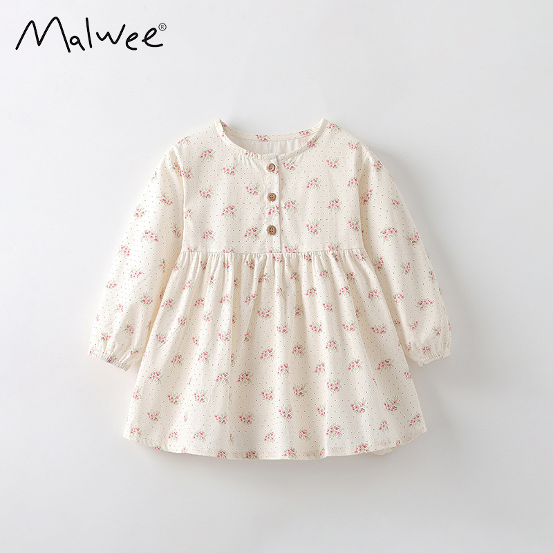 Vestido de Manga Larga para Niña de Algodón, Suave, para Otoño y Primavera