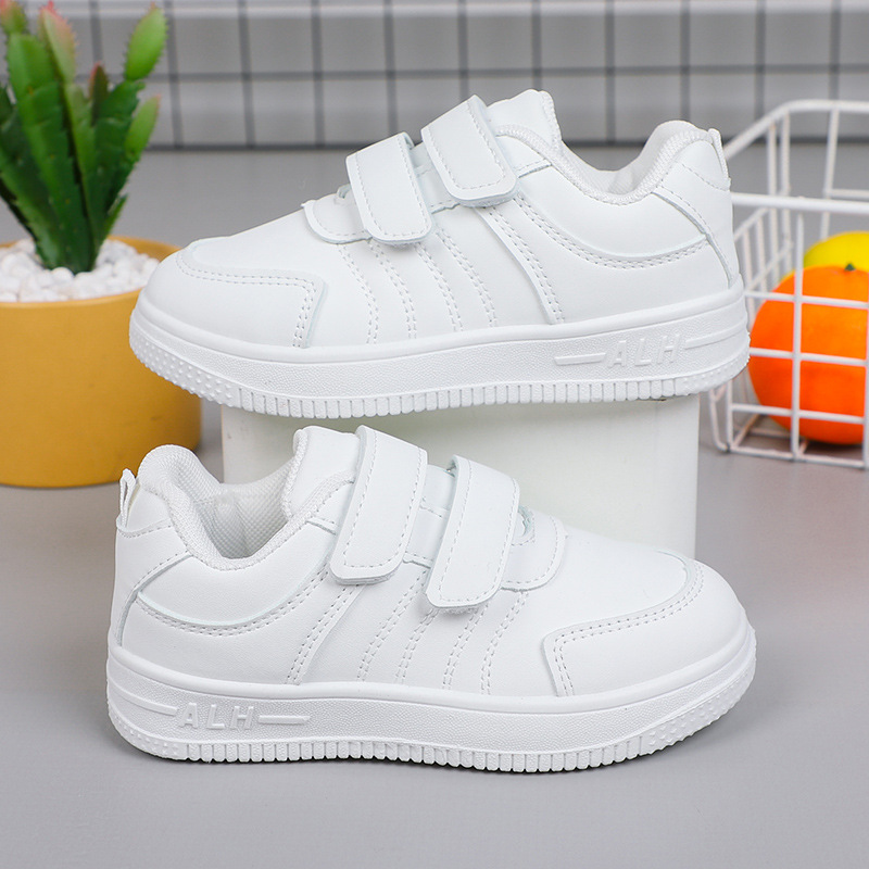 [Escuela designada] zapatos blancos impermeables de cuero para niños primavera y verano zapatos de skate casuales para niños y niñas estudiantes de primaria transporte blanco
