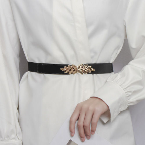 New arrival, simple and versatile, small leaf buckle decorative dress, elastic thin waistband, slim waist, elastic belt for women