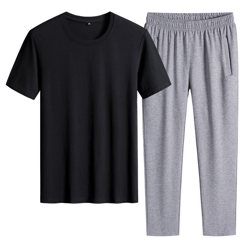 Trajes deportivos de verano delgados pantalones de manga corta de dos piezas de ropa de hombre casual camiseta de color sólido ropa deportiva se puede imprimir