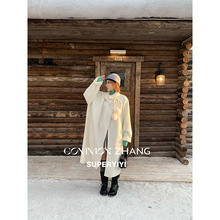 CZ ZHANG100羊毛保暖防风双面呢毛绒球翻领纯色羊毛大衣A49261-1