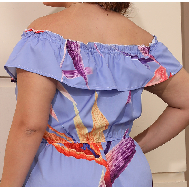 Women's Swing Dress Elegant Off Shoulder Printing Short Sleeve Leaf Maxi Long Dress Holiday Street display picture 3
