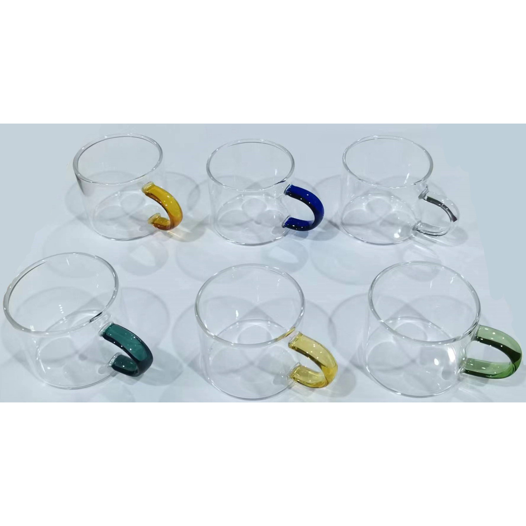 Taza de vidrio de alto borosilicato con mango, taza de vidrio de agua, taza de té de seis colores