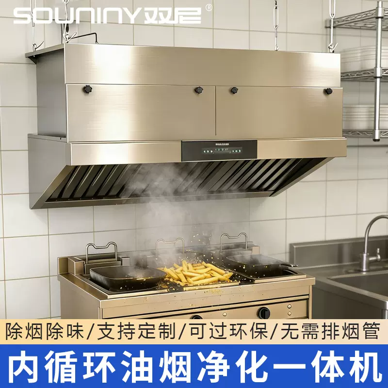 双尼内循环油烟净化一体机商用餐饮厨房大吸力大风量静电式