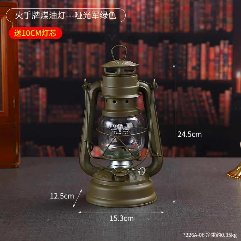 7226A-06 파이어 핸드 브랜드 등유 램프 - 무광택 밀리터리 그린(무료 10CM 심지)
