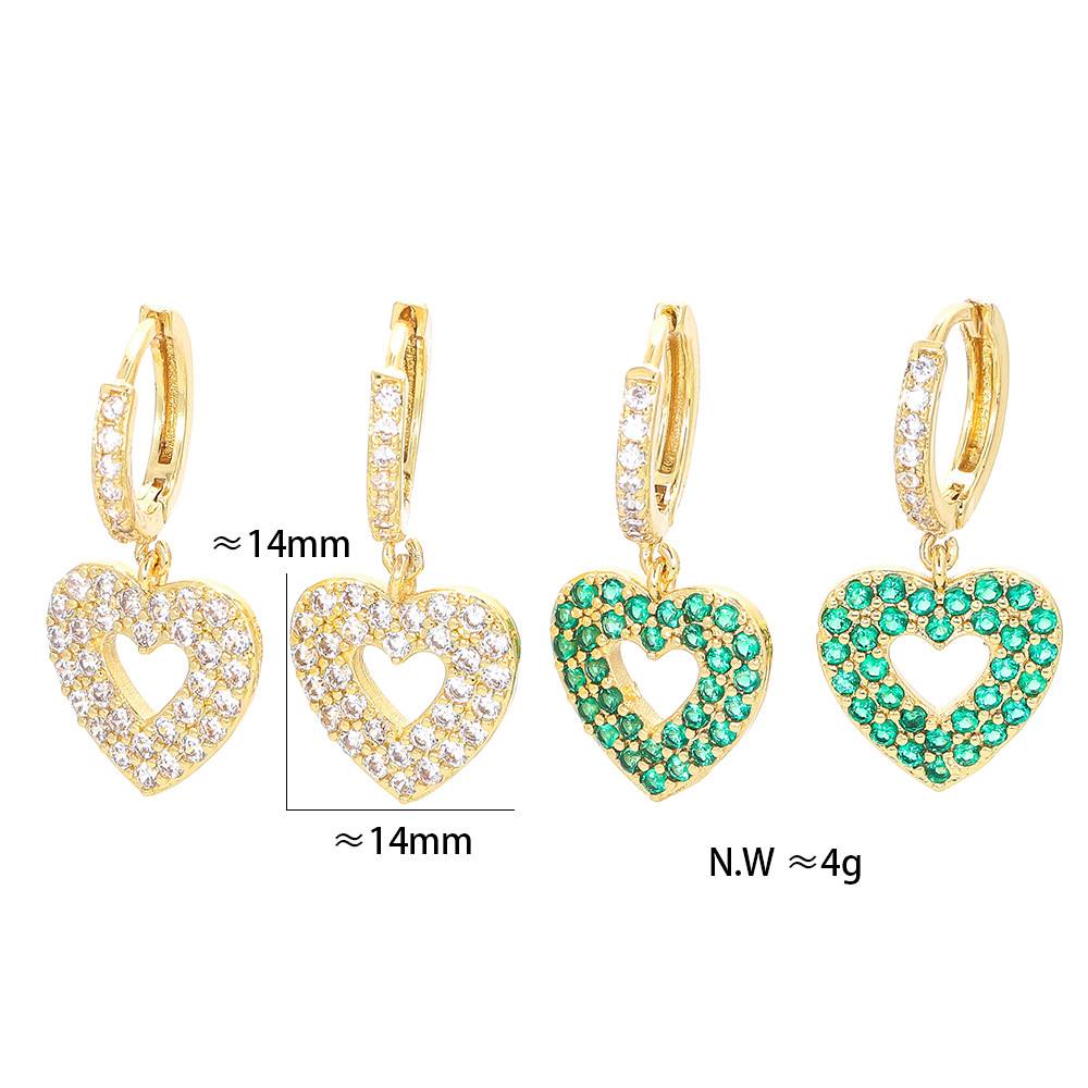 Fashion Hollow Heart Copper Inlaid Colorful Zircon Earrings display picture 3