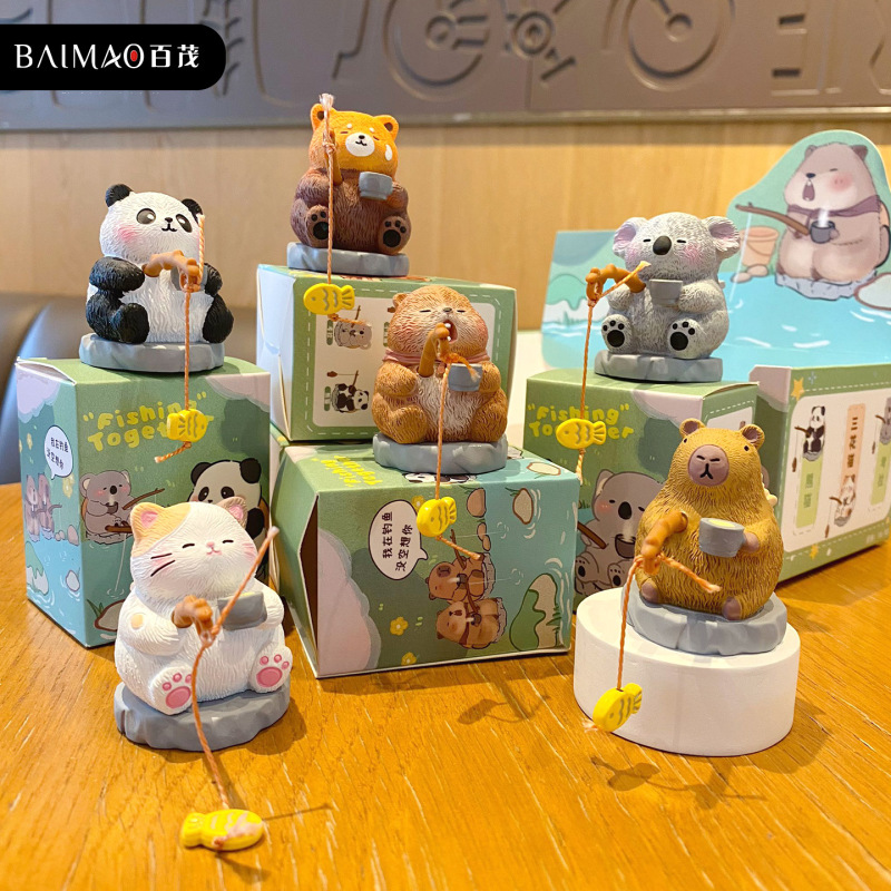 Baimao Original Ancient Style Fishing Cute Pet Panda Resin Small Ornaments Fun Doll Doll Desktop Decoration Ornaments