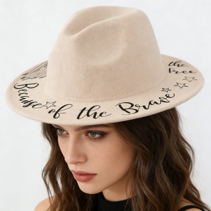 Hand Painted Star Pattern Colorful Woolen Hat Flat Brimmed Felt Cowboy Hat For Women_voghion.com