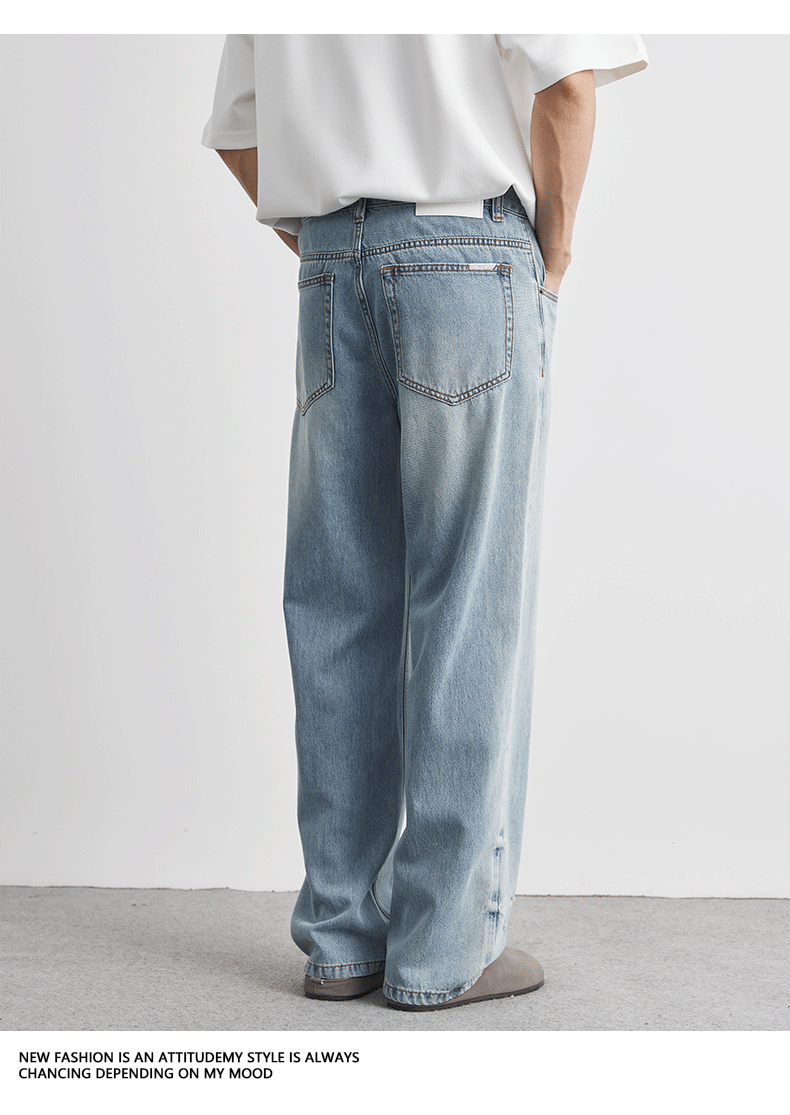 Quần jean nam ống rộng, màu xanh nhạt, phong cách cleanfit, chất liệu mỏng nhẹ — Màu xanh lam nhạt chi tiết 20