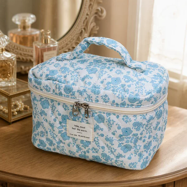 Portable Cosmetic Bag Cute Women's Quilted Cotton Small Floral Large Capacity High-value Portable Cosmetic Storage Bag