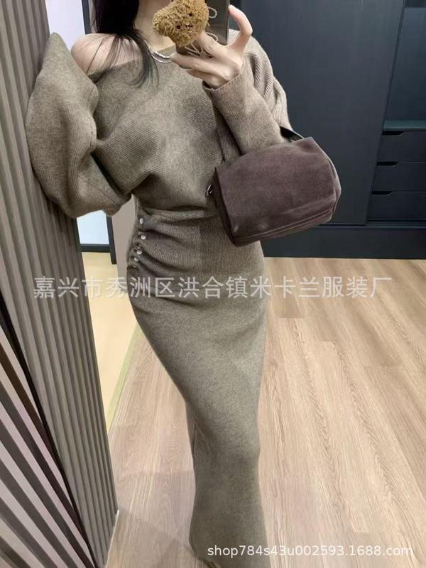 高品绵羊绒纯色两件套2025新款时尚百搭气质针织开衫冷淡连衣裙|undefined