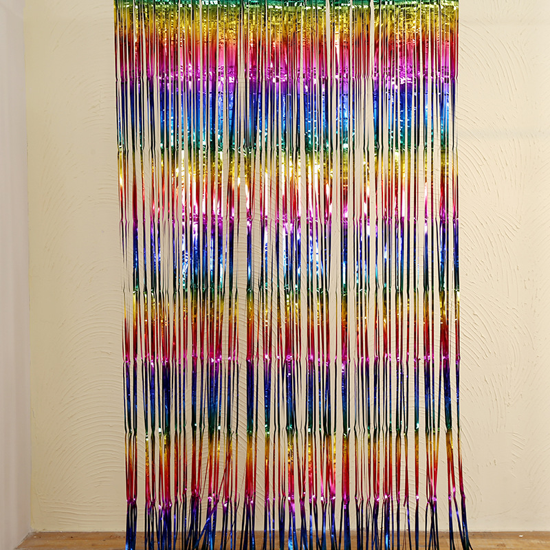 New 1*2M Laser Gradient Raindrop Curtain for Wedding, Birthday Party Decoration, Tassel Door Curtain, Festival Decoration, Colorful Ribbon