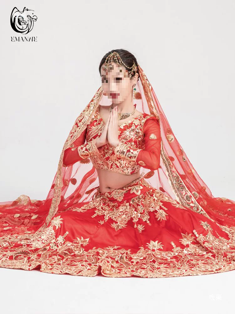 Индийский костюм танцевальный с красивой вышивкой ла́нха, четверку kurta saree с боковыми покрытиями, женский одежда