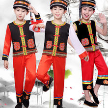 广西壮族演出服男款少数民族舞蹈服土家族瑶族表演服成人儿童服装
