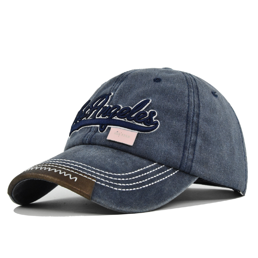 Cappello da baseball Los Angeles con visiera parasole, ricamato in 3D con lingua d'anatra e lavato, con vecchie grondaie curve_voghion.com