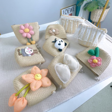 儿童包包大扁包贝壳包卡通零钱包草编玩偶夏天出游斜挎包手机包