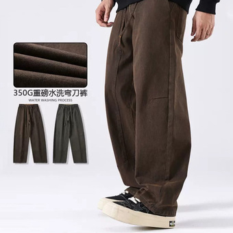尚谷男装 秋季新款美式弯刀直筒裤简约百搭休闲男裤户外日系长裤